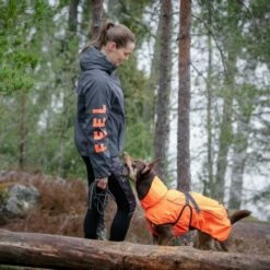 Feel Active Regnjakke Mørkegrå & Oransje 21 Feel Active Regnjakke Mørkegrå & Oransje -Kjæledyrutstyr Salgsbutikk feel active jacka morkgra orange a6