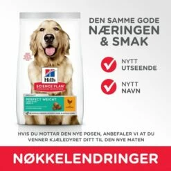 Hill's Science Plan Dog Adult Perfect Weight Large Breed Chicken 12 Kg -Kjæledyrutstyr Salgsbutikk hills science plan dog perfect weight large breed chicken 12kg fe
